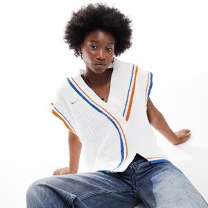 Nike White Knit Vest with Blue and Orange Stripes
